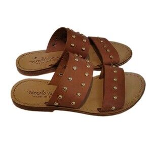 Niccolo Vacari Made In Italy Tan Leather Studded Slide Sandals Size 6